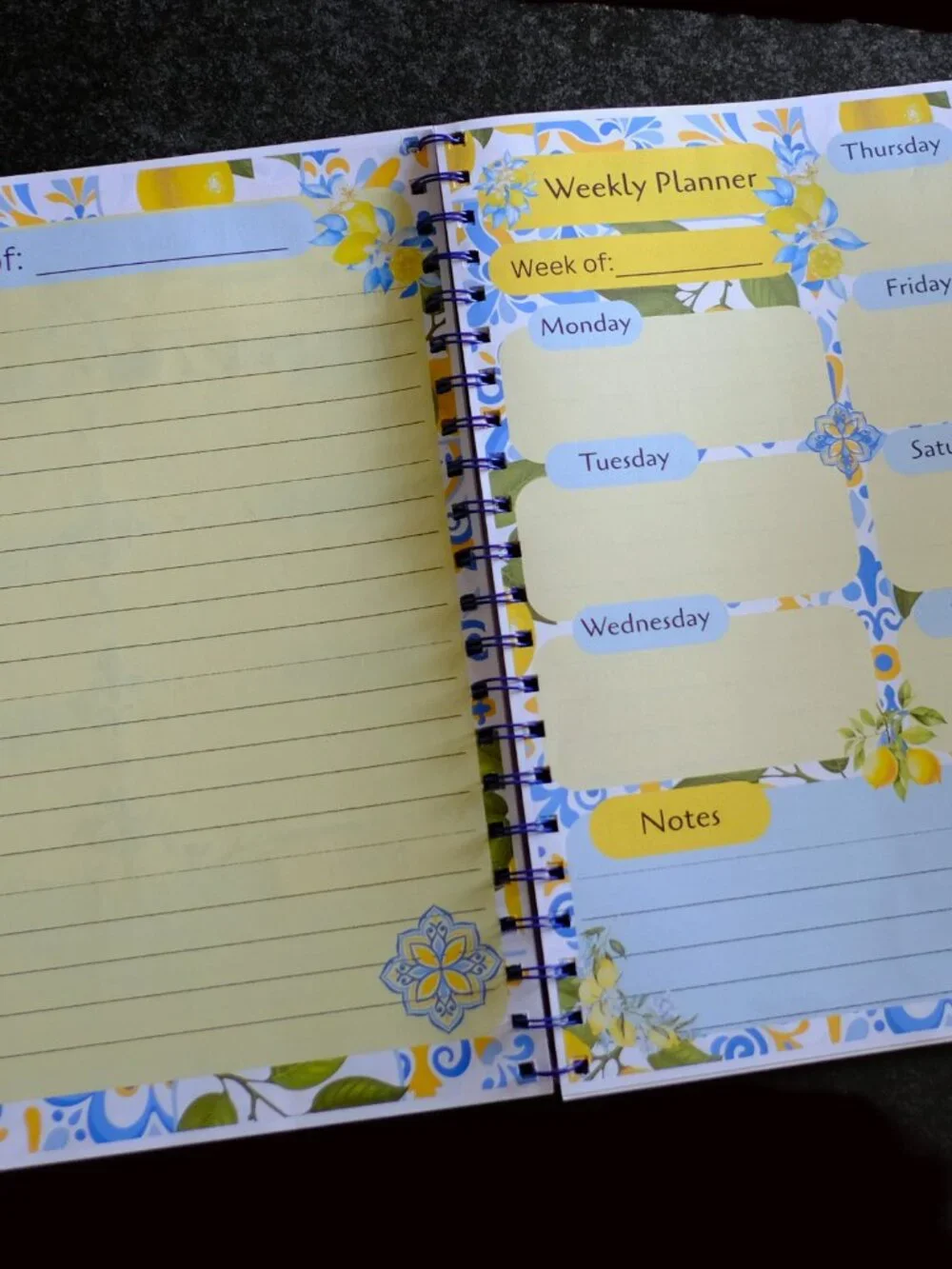 Handmade Lemon Weekly Planner Bound Notebook, book, notes, gift, journal
